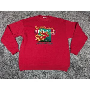 Vintage Christmas Sweater Large Red Lee Made in USA 1996 Behold a Savior is Born